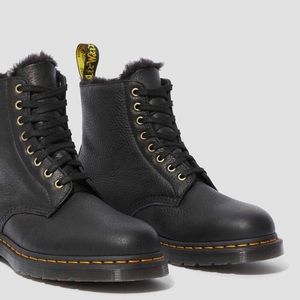 Black Dr. Martens boots with faux fur soft leather